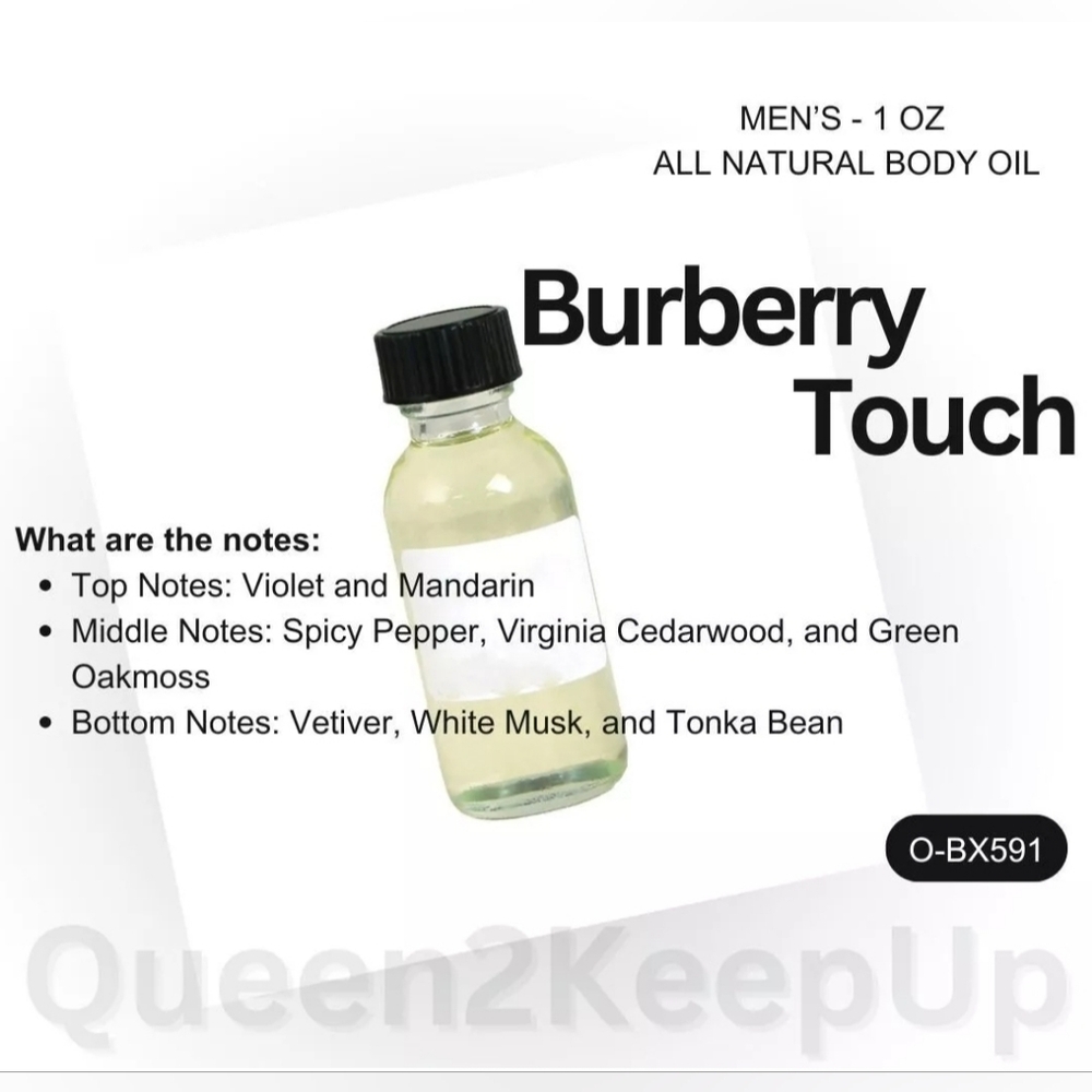Burberry Touch (Men) Inspired Impression All Natural Body Oil 1 oz Glass Bottle